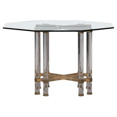 Mesa de Comedor Francesa Hollywood Regency Lucite, Cristal y Latón