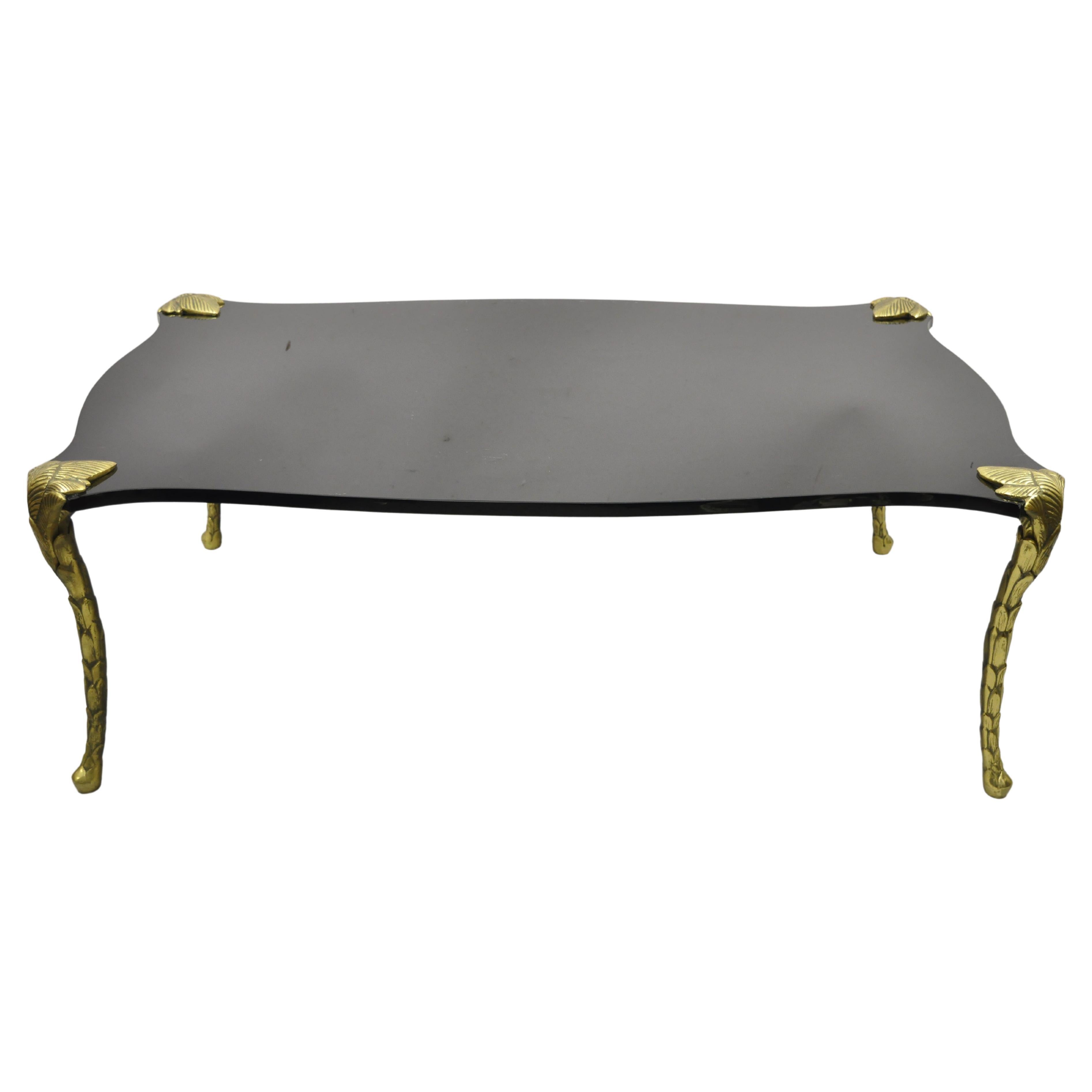 French Hollywood Regency Bronze Acanthus Faux Bois Coffee Table For Sale
