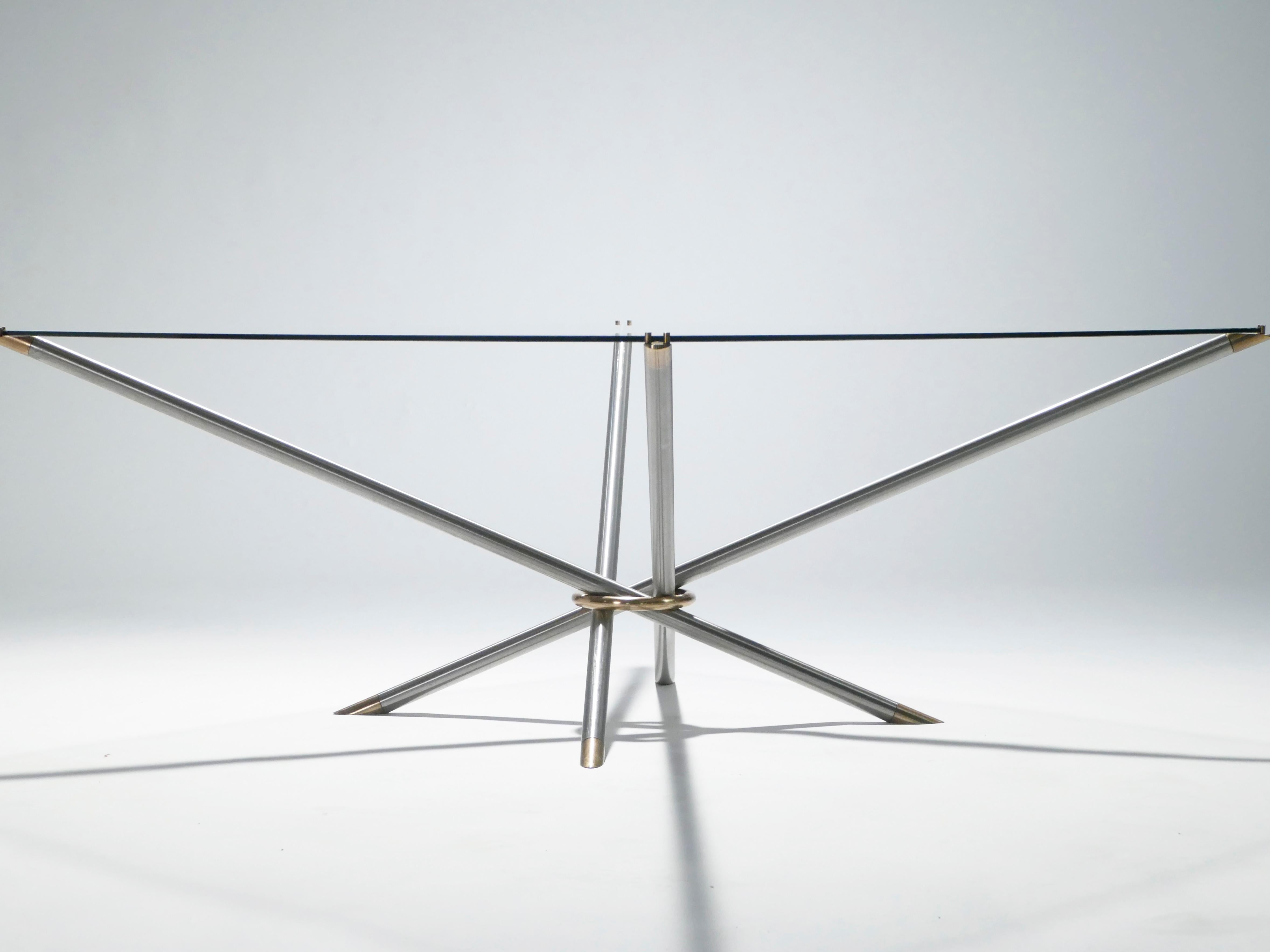 French Hollywood Regency Metal and Brass Coffee Table, 1970s 1