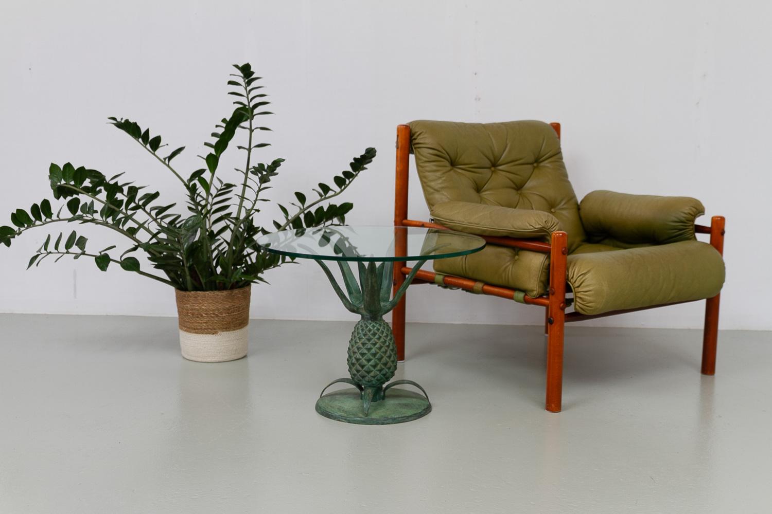 Tavolino ananas francese Hollywood Regency in ottone e vetro. 1970s. in vendita 12