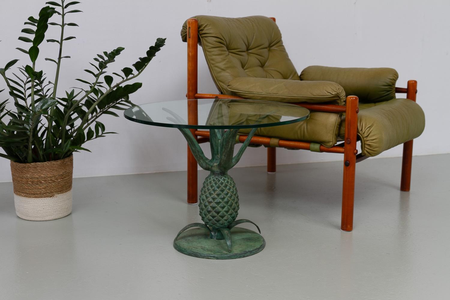 Tavolino ananas francese Hollywood Regency in ottone e vetro. 1970s. in vendita 13
