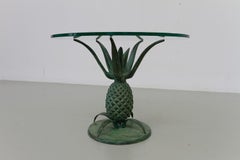 French Hollywood Regency Pineapple Side Table in Brass and Glass. 1970s.