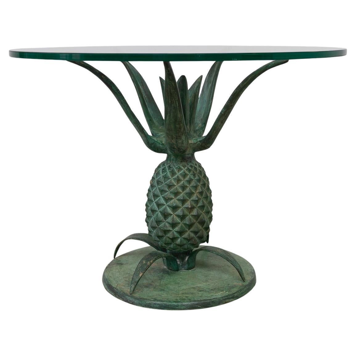 Tavolino ananas francese Hollywood Regency in ottone e vetro. 1970s. in vendita