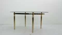 French Hollywood Regency Smoked Glass and Brass Oval Cocktail Table, 1970s