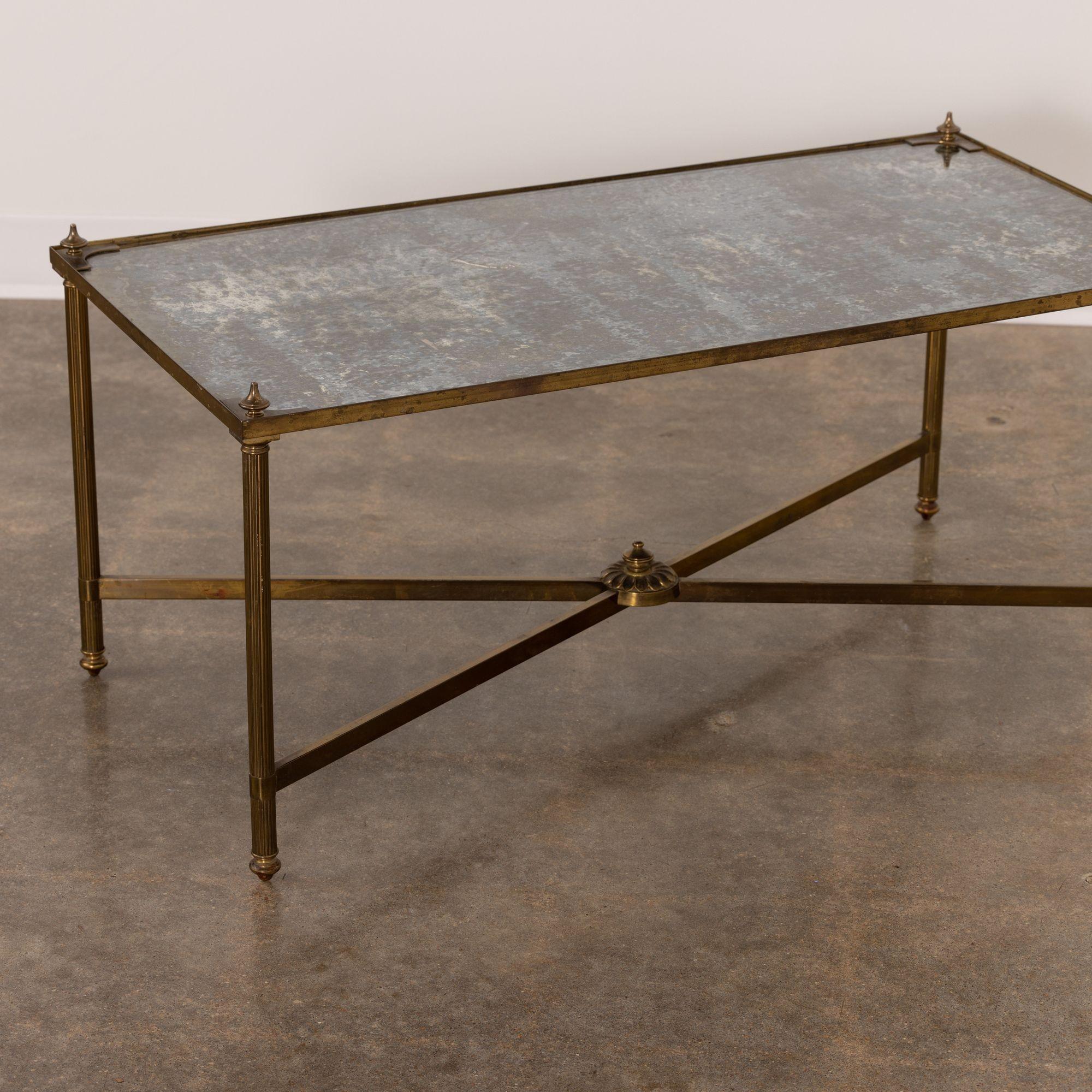 French Hollywood Regency Style Brass Cocktail Table with Eglomisé Top 8