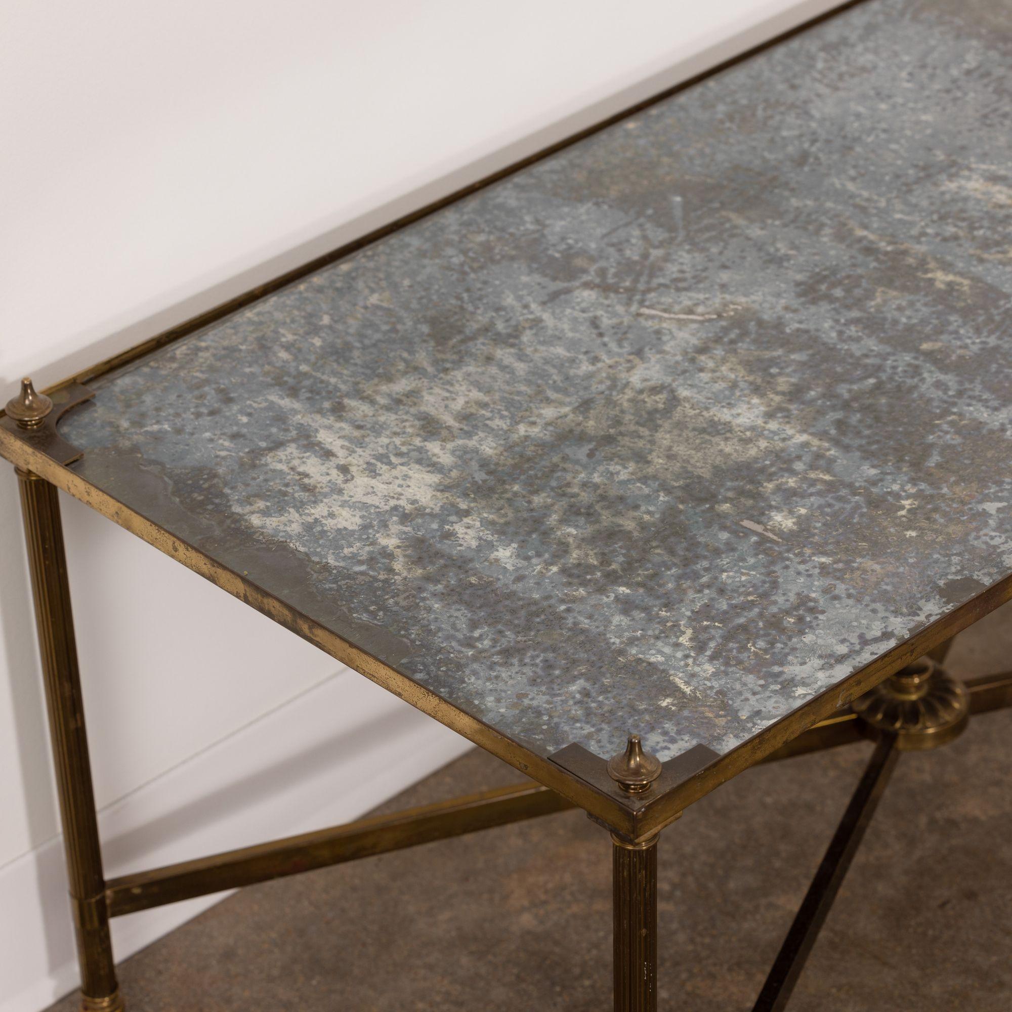 French Hollywood Regency Style Brass Cocktail Table with Eglomisé Top 9