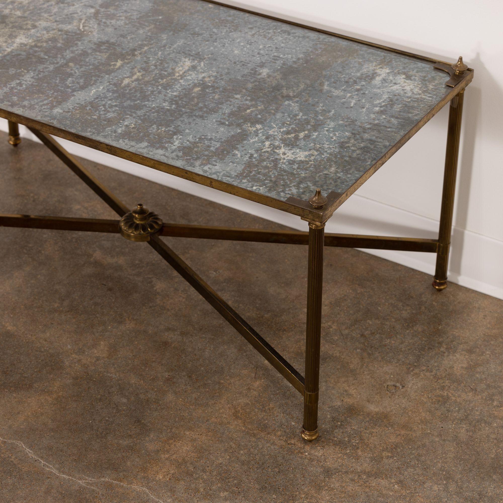 French Hollywood Regency Style Brass Cocktail Table with Eglomisé Top 10