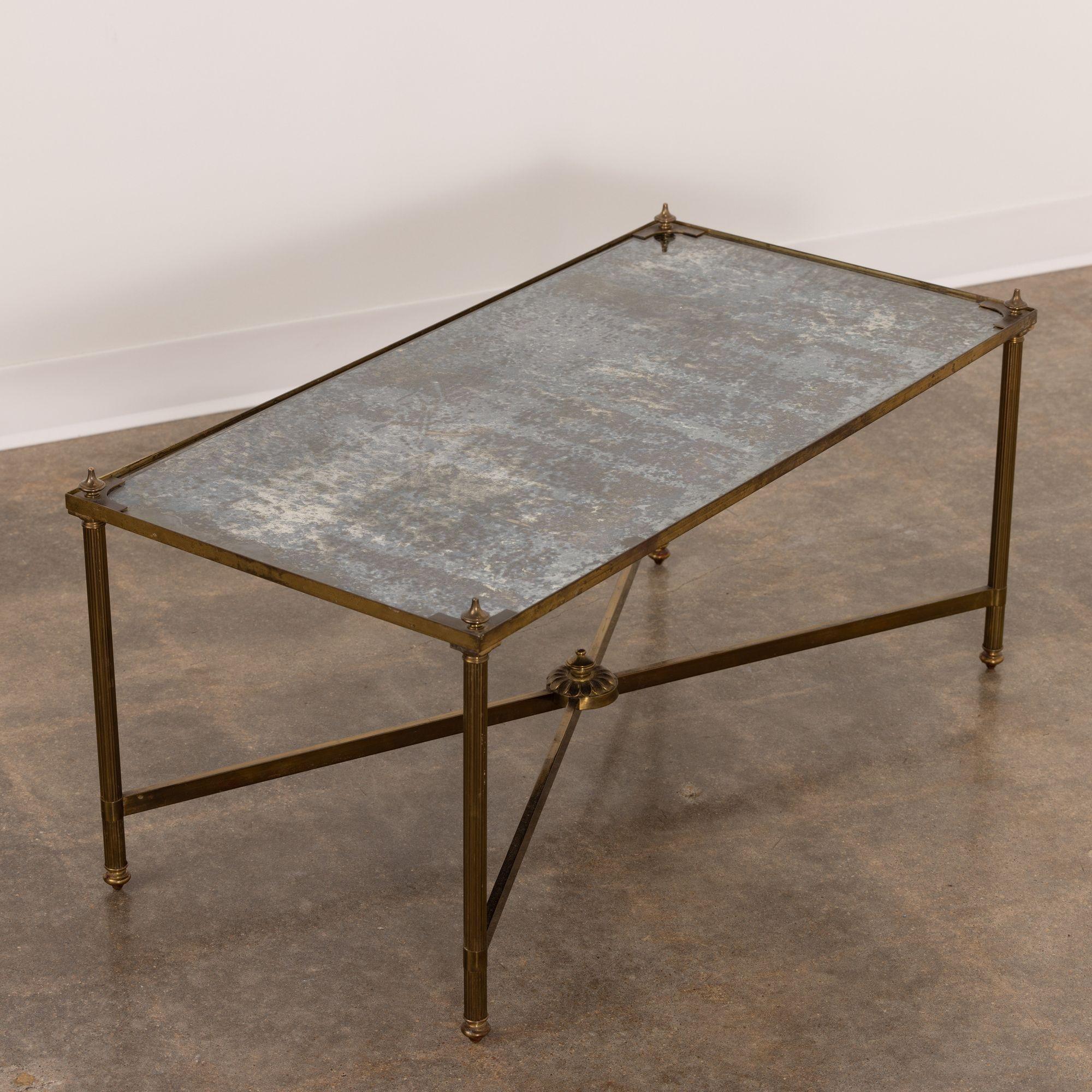 French Hollywood Regency Style Brass Cocktail Table with Eglomisé Top 1