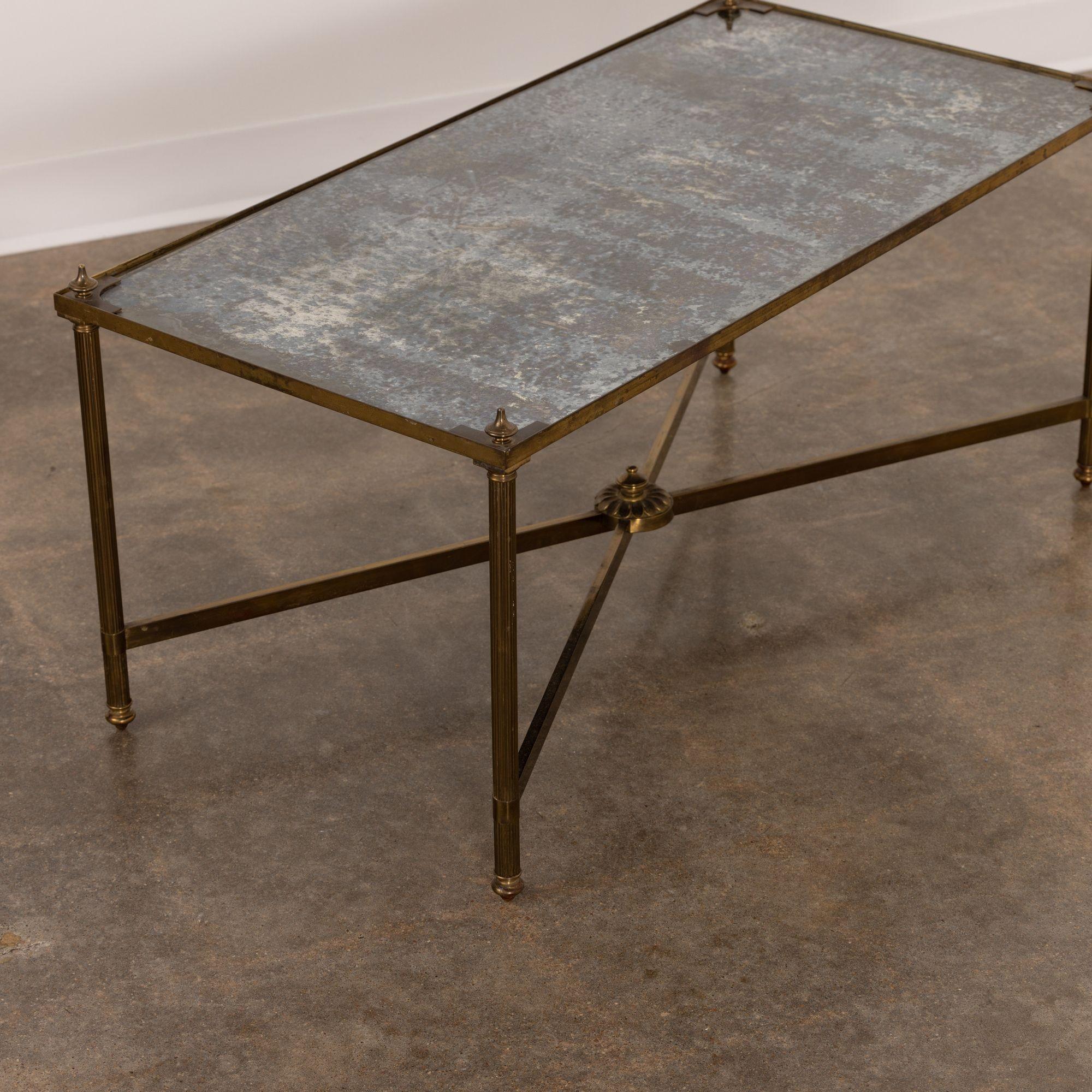 French Hollywood Regency Style Brass Cocktail Table with Eglomisé Top 2