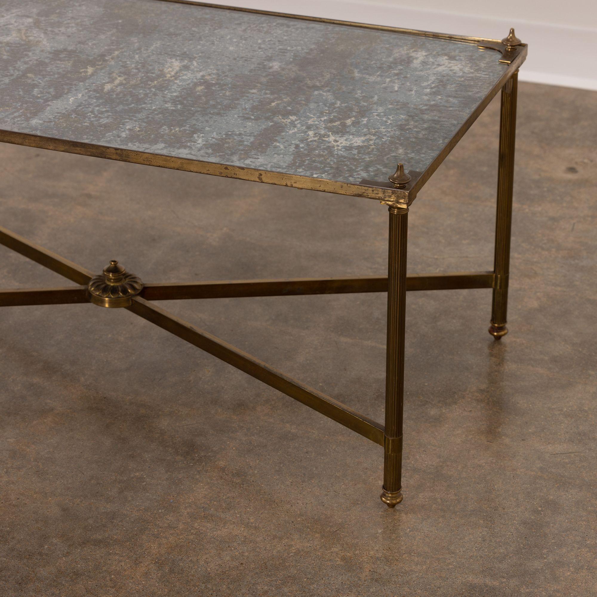 French Hollywood Regency Style Brass Cocktail Table with Eglomisé Top 5