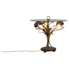 French Hollywood Regency style coffee table with lightning in brass flowers