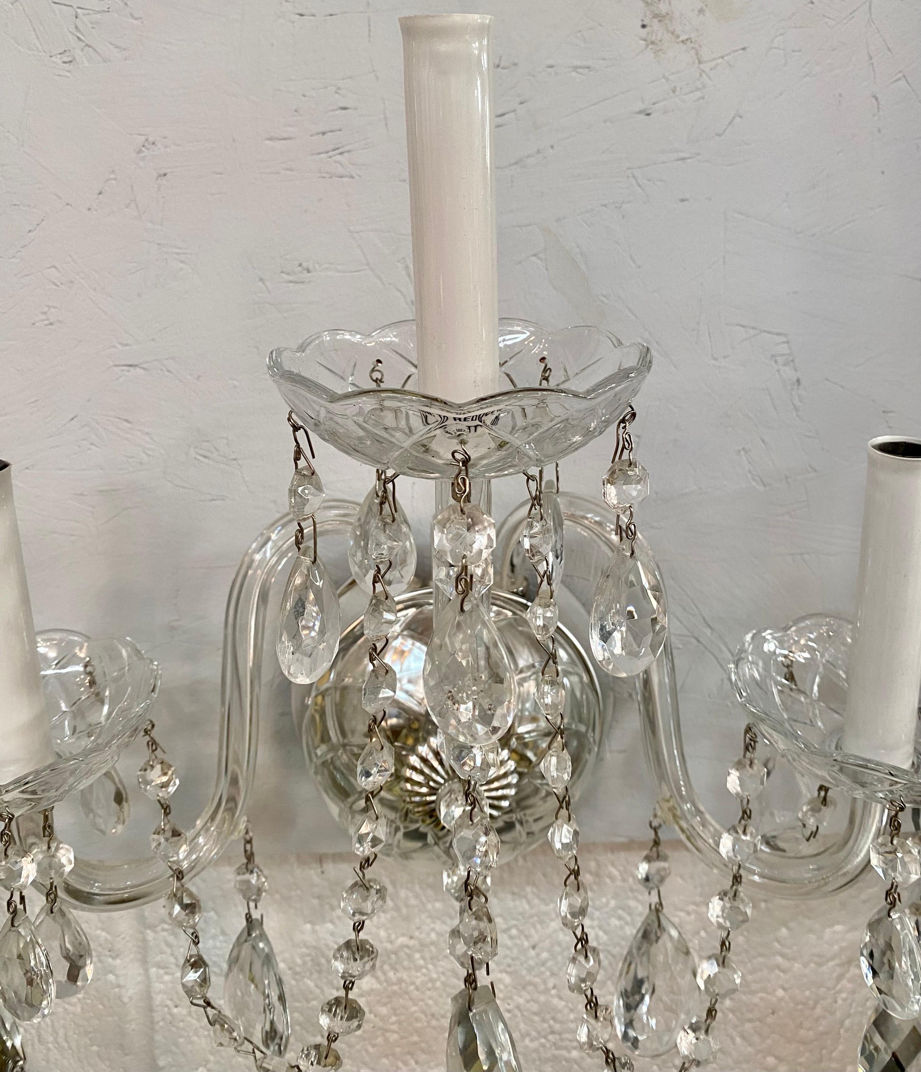 French Hollywood Regency Style Crystal Wall Sconce, a Pair  In Good Condition For Sale In Plainview, NY