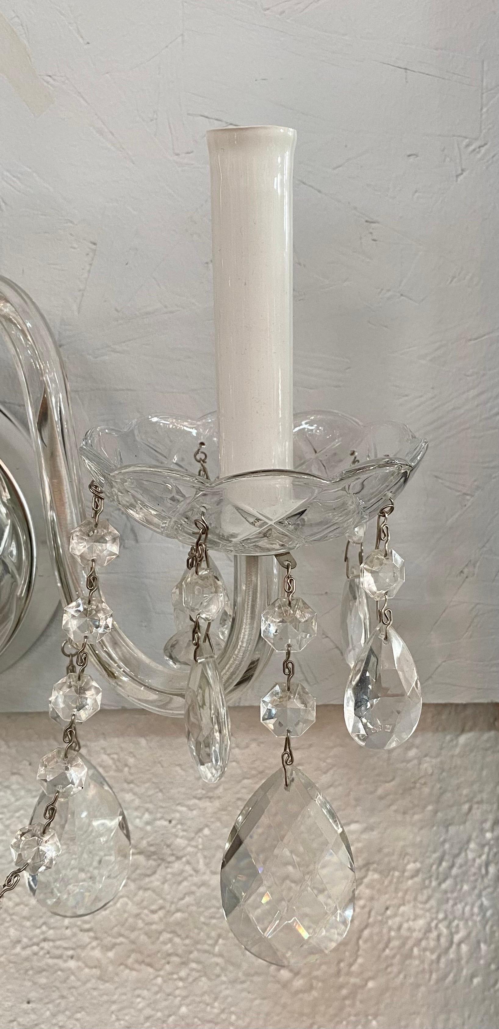 20th Century French Hollywood Regency Style Crystal Wall Sconce, a Pair  For Sale