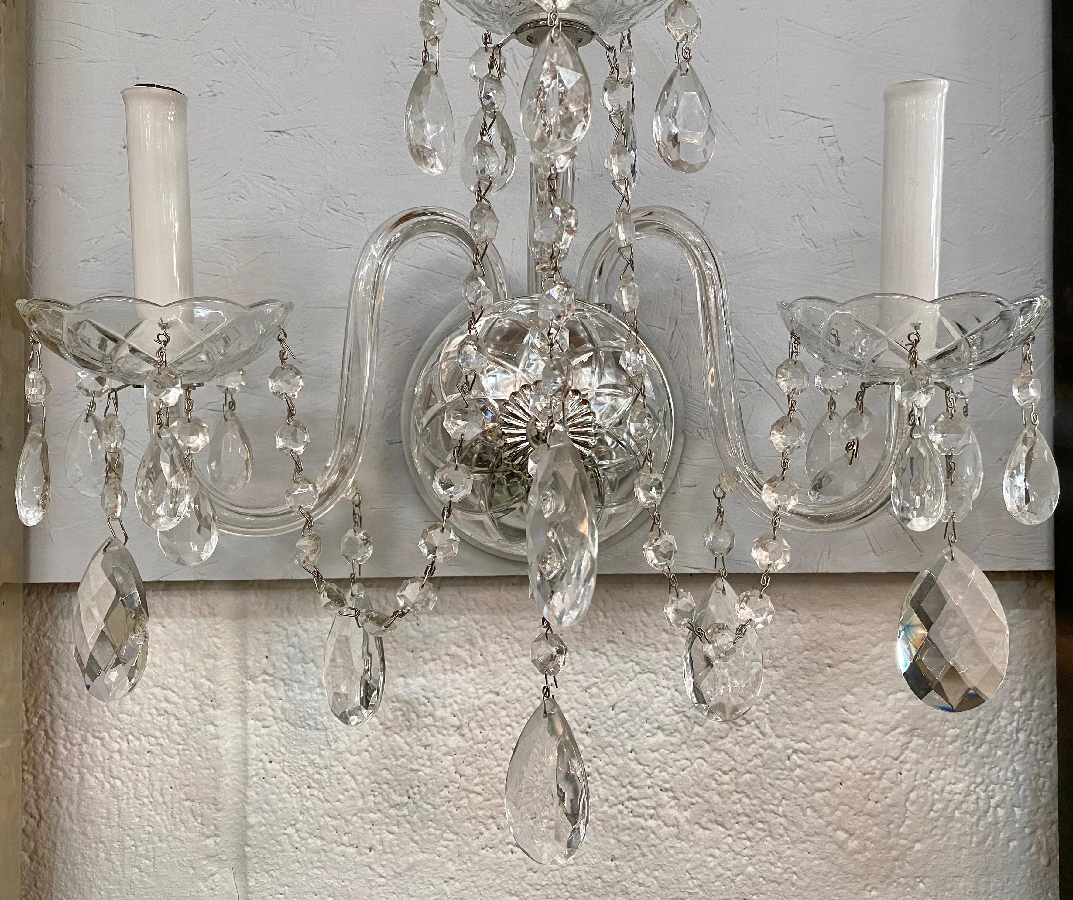 French Hollywood Regency Style Crystal Wall Sconce, a Pair  For Sale 2