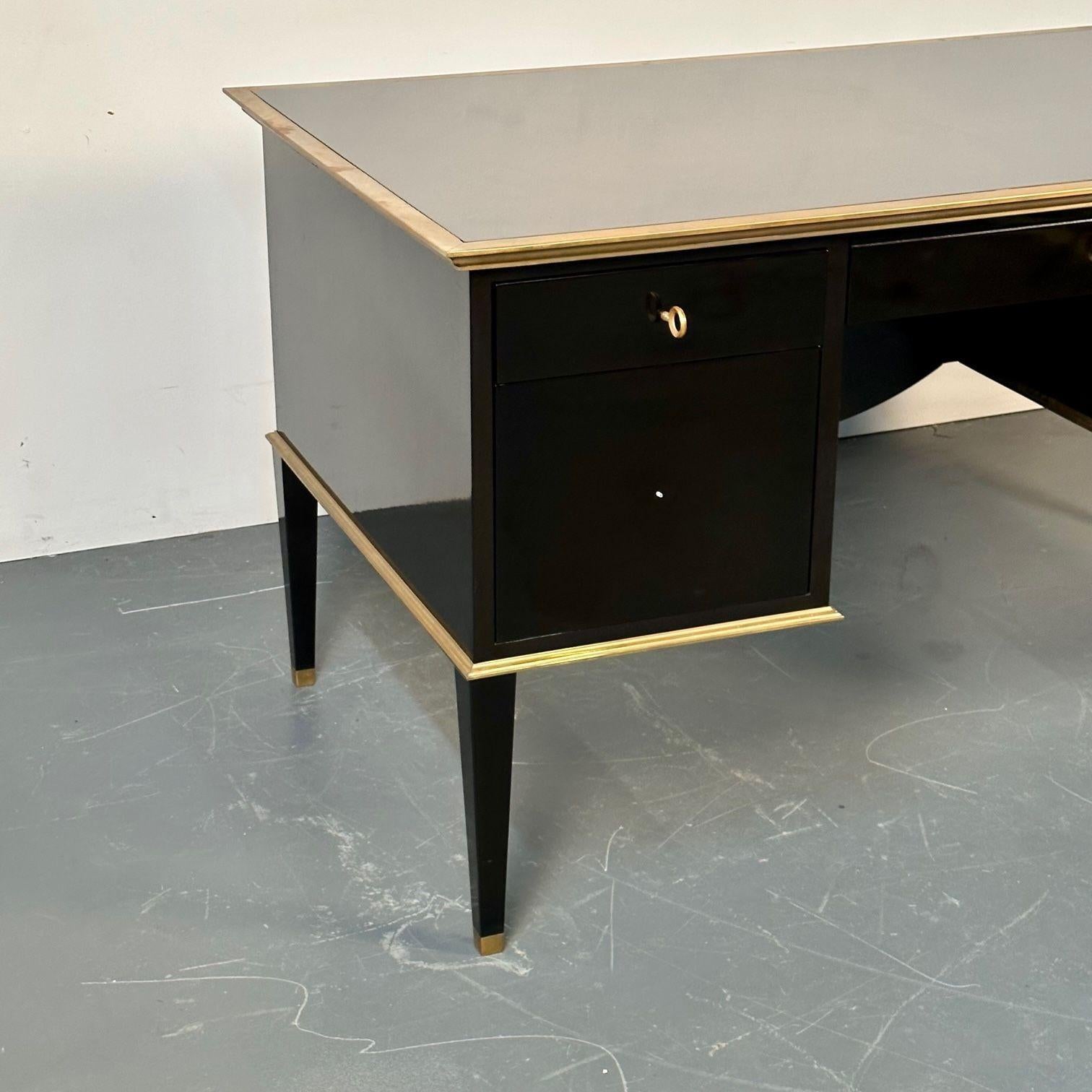 French Hollywood Regency Style Ebony Lacquer Executive Desk / Writing Table For Sale 4