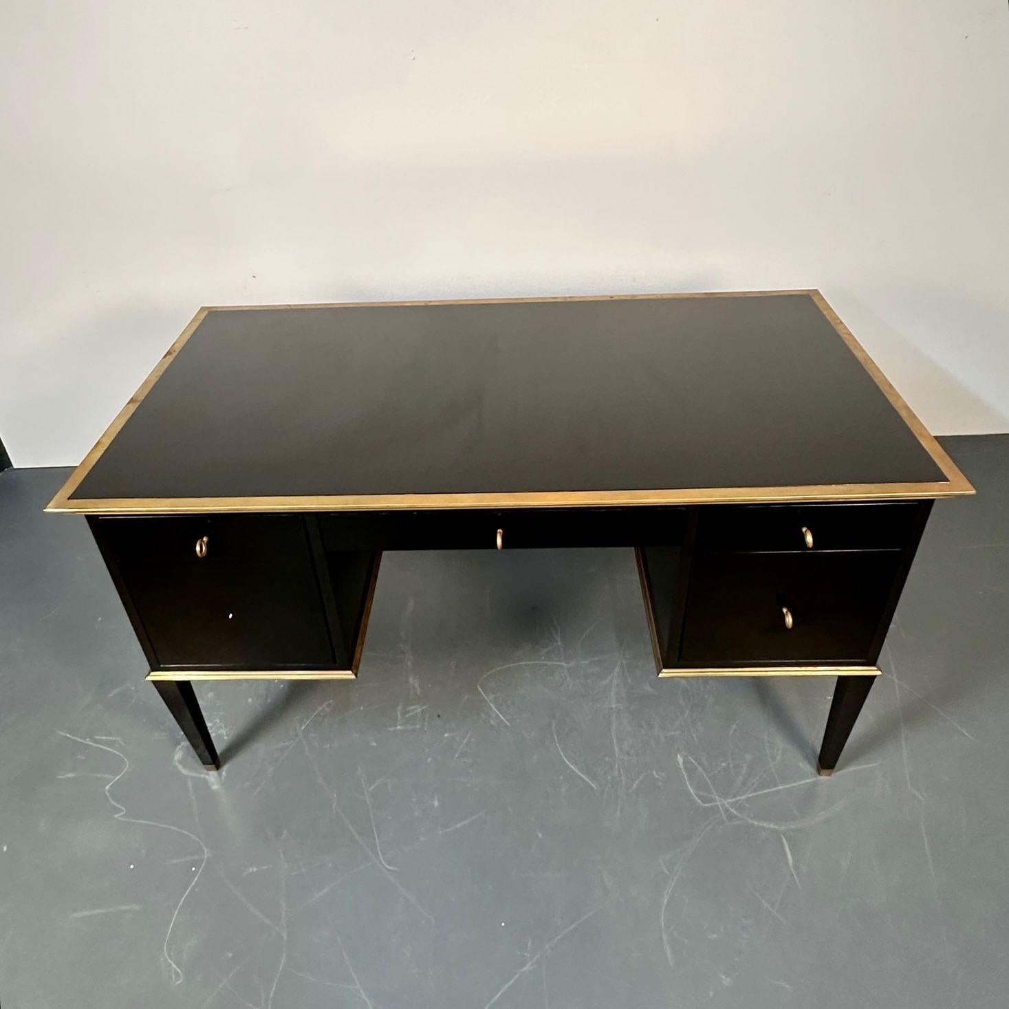 American French Hollywood Regency Style Ebony Lacquer Executive Desk / Writing Table For Sale