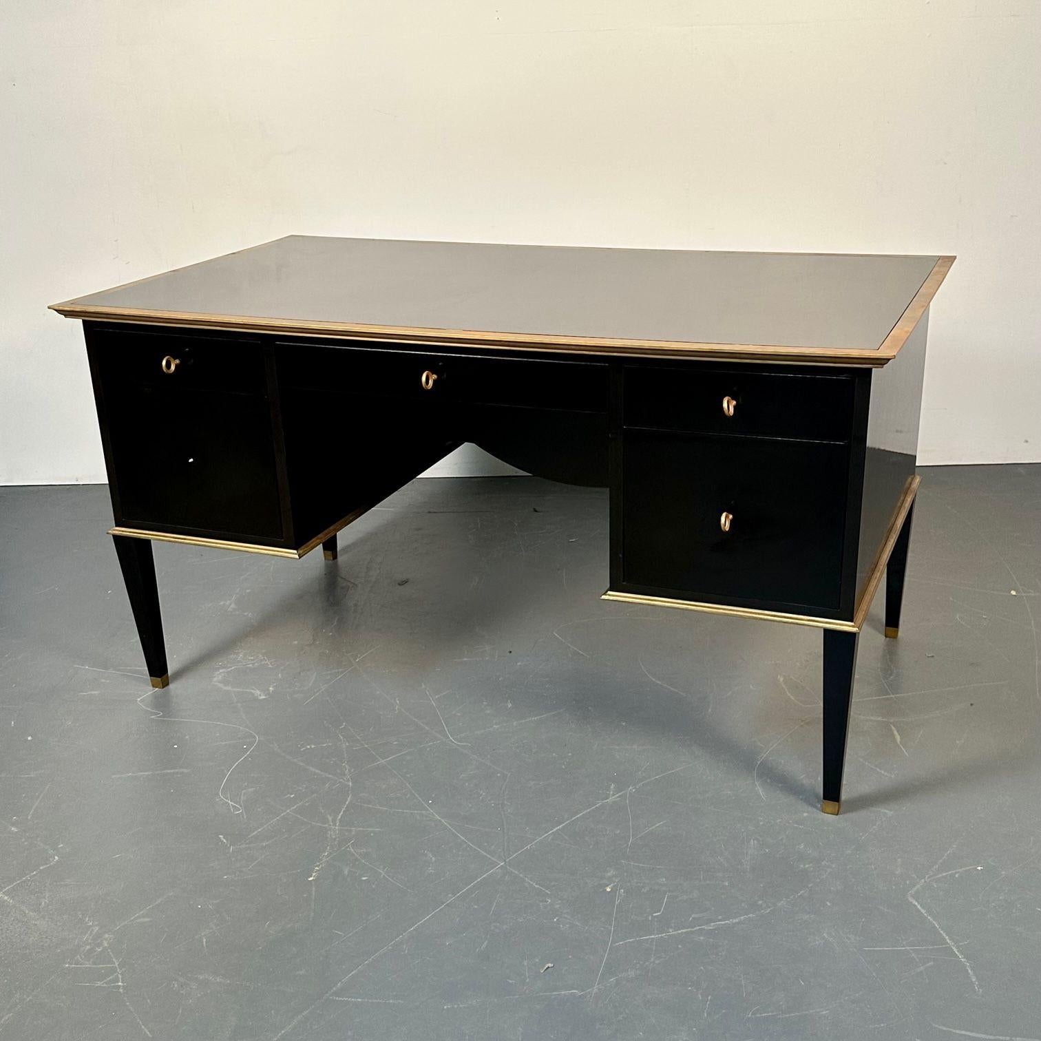 Contemporary French Hollywood Regency Style Ebony Lacquer Executive Desk / Writing Table For Sale