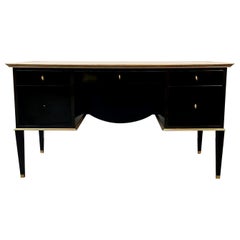 French Hollywood Regency Style Ebony Lacquer Executive Desk / Writing Table