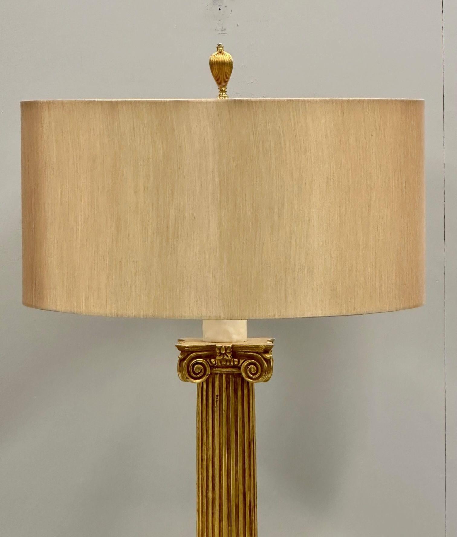 French Hollywood Regency Style Large Giltwood Floor Lamp, Hand Carved In Good Condition For Sale In Stamford, CT