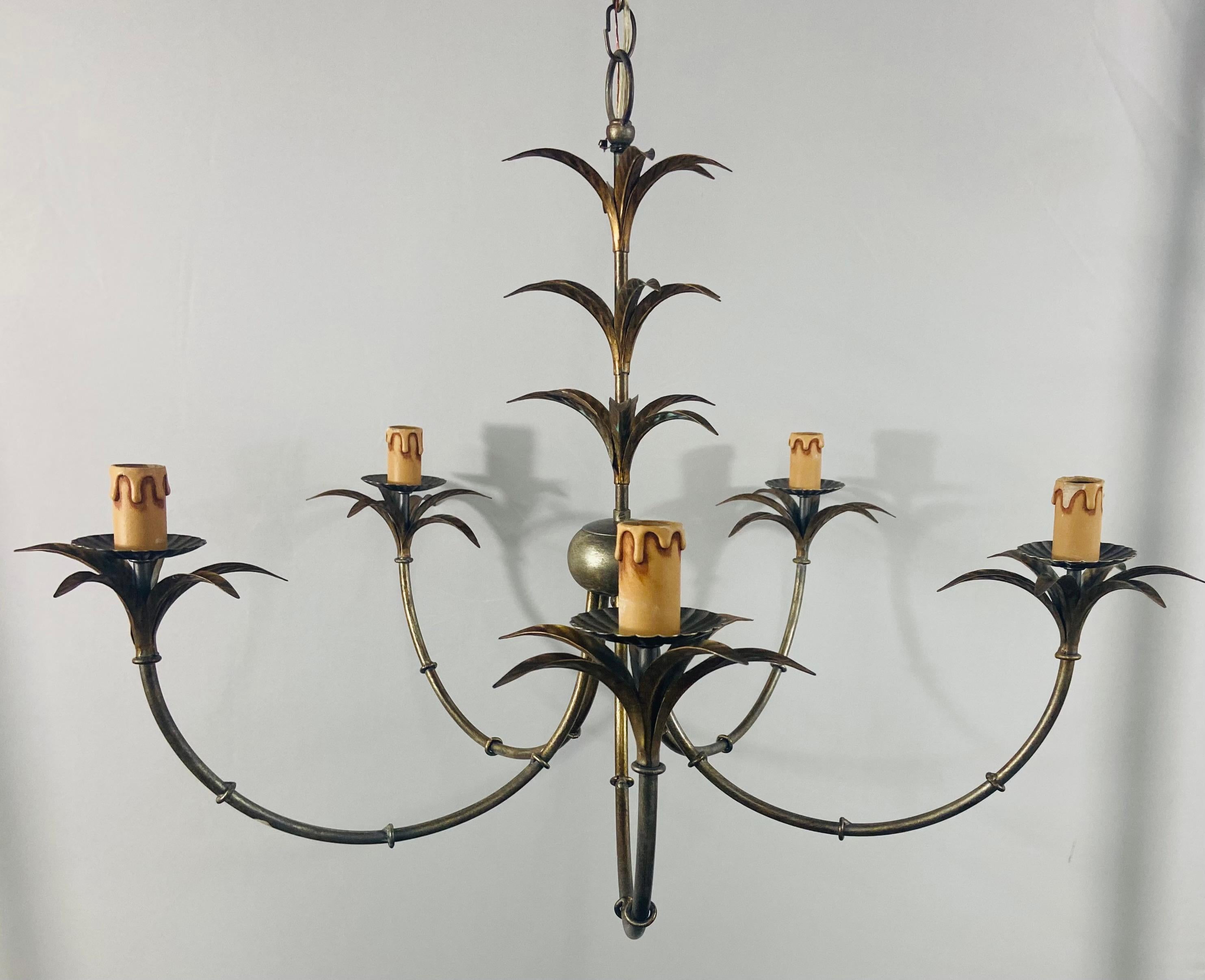 French Hollywood Regency Style Leaf Design Chandelier, 5 Arms 7