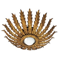 French Hollywood Regency Sunburst Leaves Light Fixture, 1950s