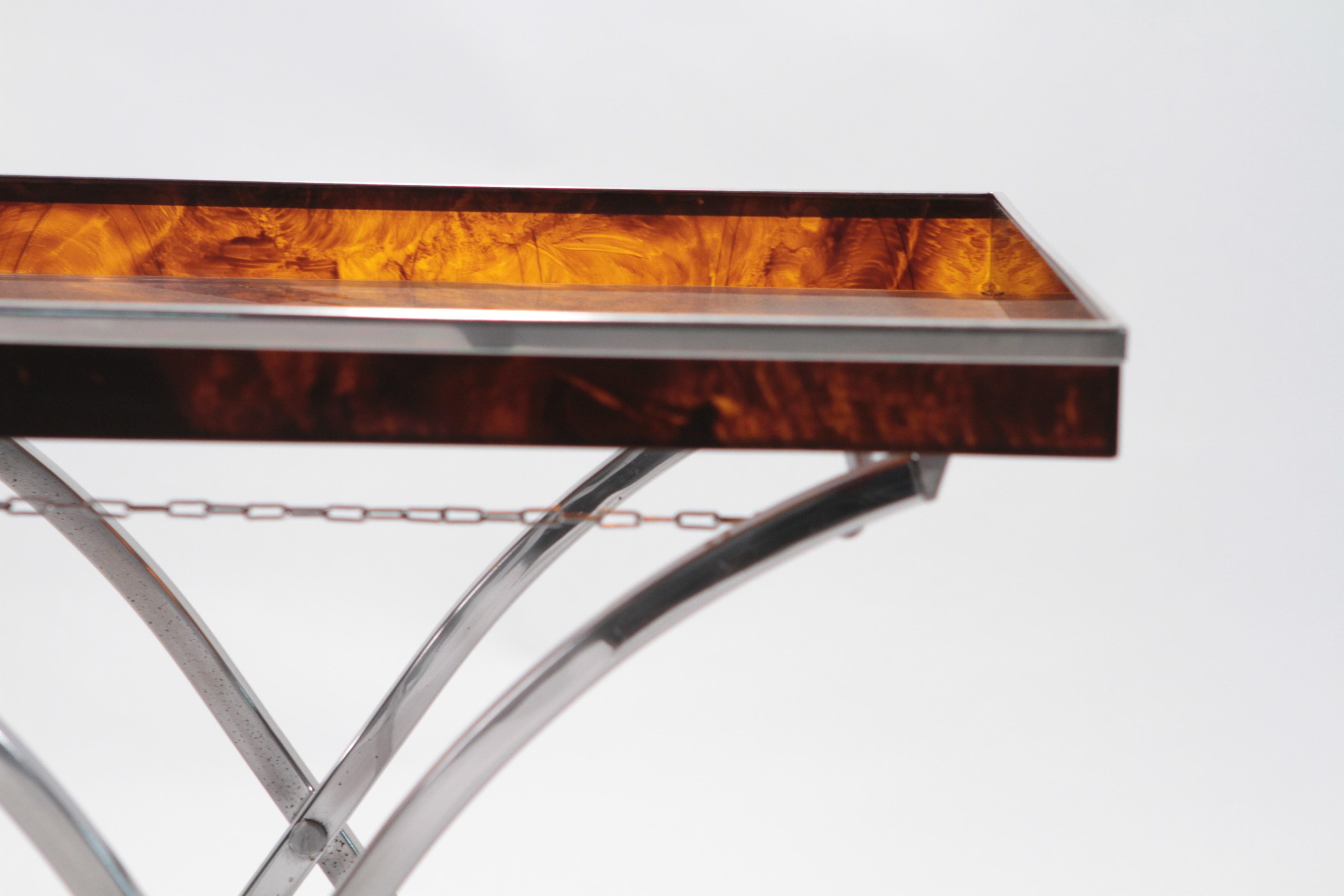 Plateau Vintage Maison Mercier 1970 – Lucite Marron, Poignées, Fait Main, France