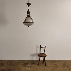 French Holophane Brass Pendant Light, circa 1920