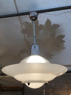 French Holophane Ceiling Light 1930s Modernist Art Deco Lighting Milk Glass
