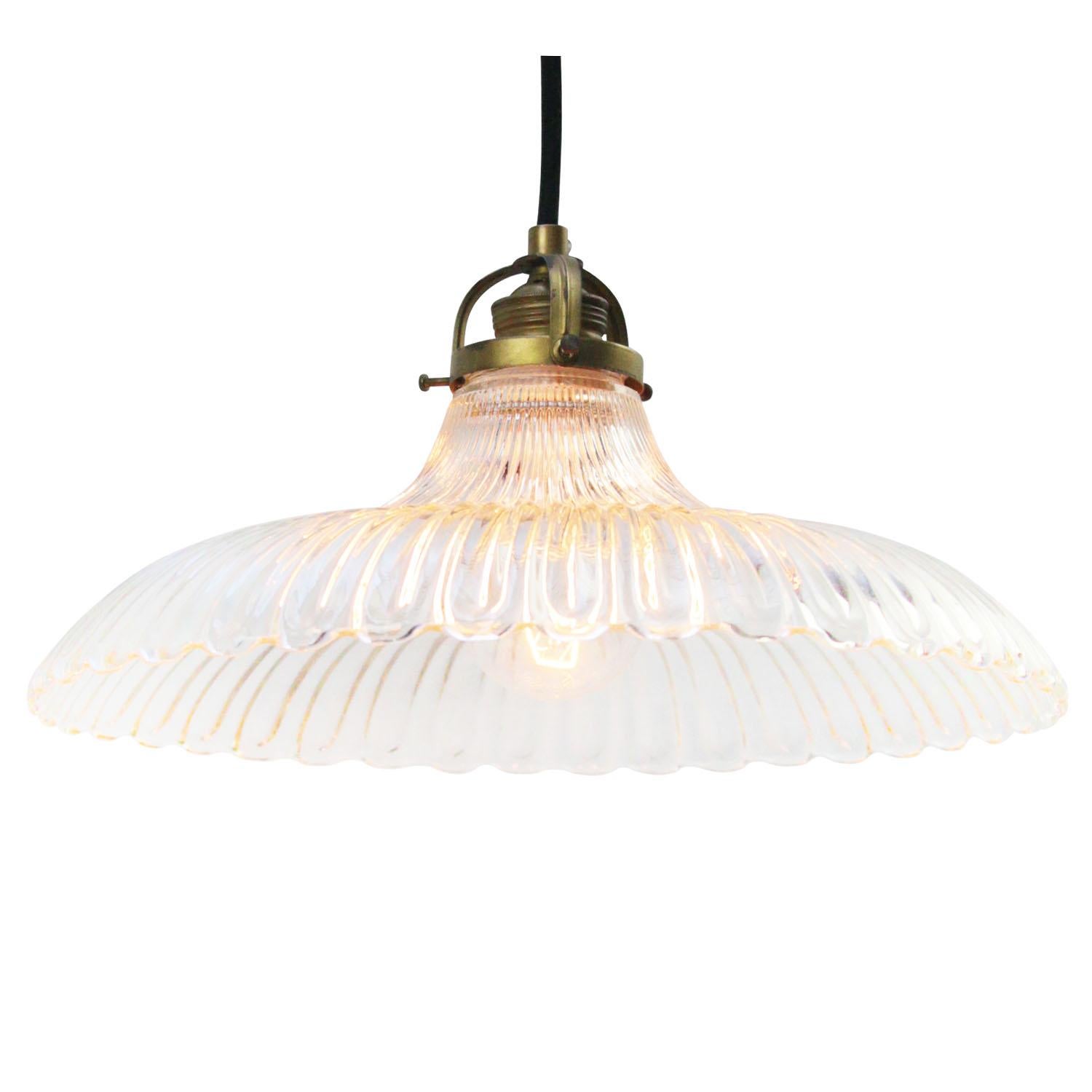 French Holophane Clear Glass Vintage Industrial Pendant Light In Good Condition In Amsterdam, NL