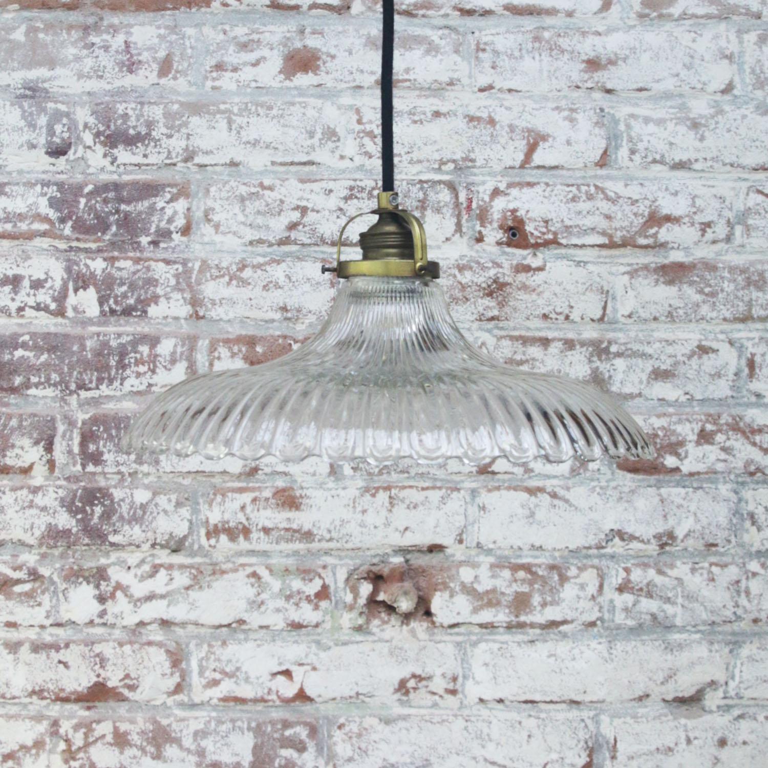 French Holophane Clear Glass Vintage Industrial Pendant Light 1