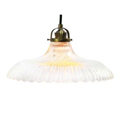 French Holophane Clear Glass Vintage Industrial Pendant Light