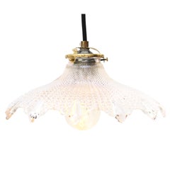 French Holophane Clear Glass Vintage Industrial Pendant Lights
