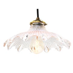 French Holophane Clear Glass Vintage Pendant Lights