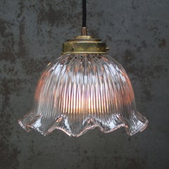 French Holophane Clear Glass Vintage Pendant Lights