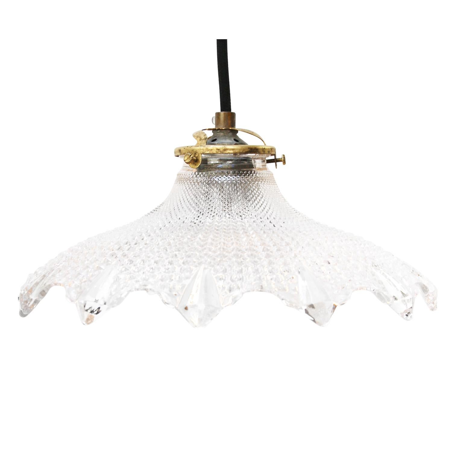 French Holophane Clear Glass Vintage Pendant Lights In Good Condition For Sale In Amsterdam, NL
