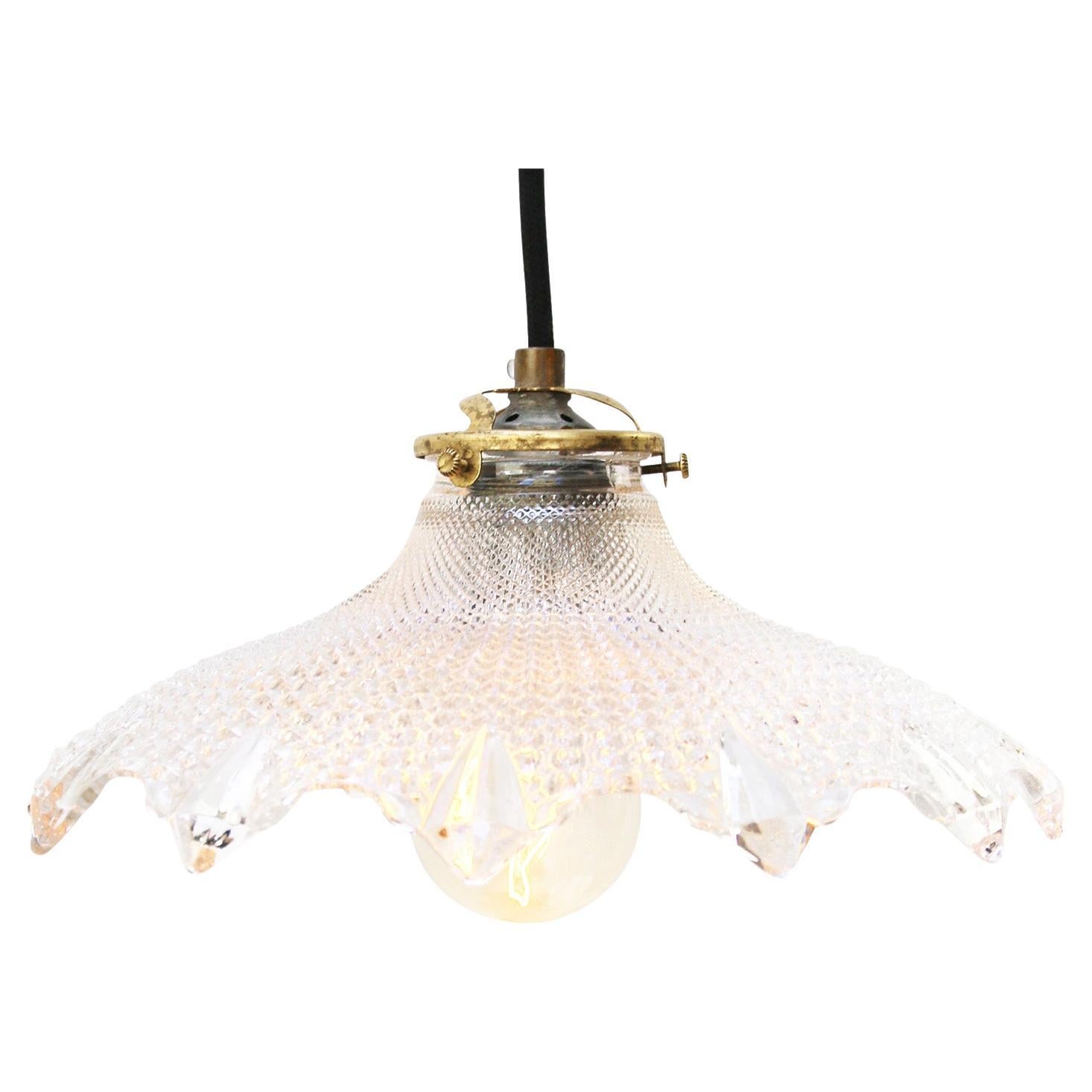 French Holophane Clear Glass Vintage Pendant Lights For Sale