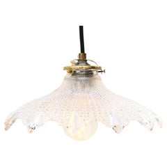 French Holophane Clear Glass Vintage Pendant Lights