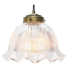 French Holophane Clear Glass Vintage Pendant Lights