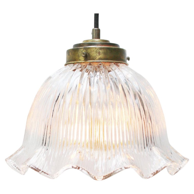 French Holophane Clear Glass Vintage Pendant Lights