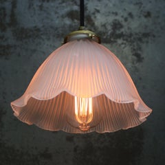 French Holophane Frosted Glass Vintage Pendant Lights