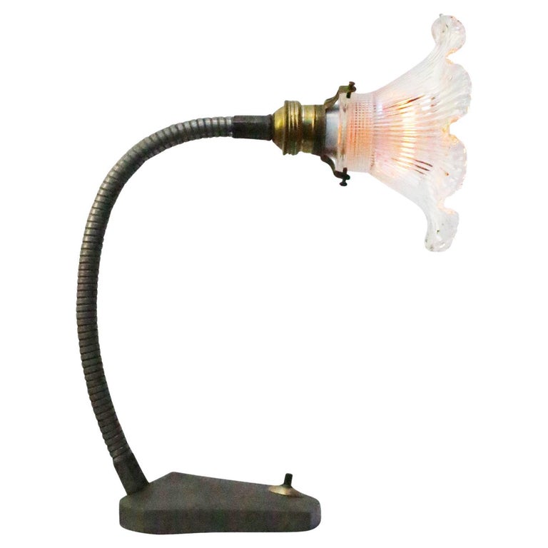 French Holophane glass Cast Iron Table Desk Lamp For Sale at 1stDibs