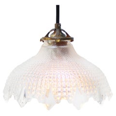French Holophane Glass Vintage Brass Pendant Lights