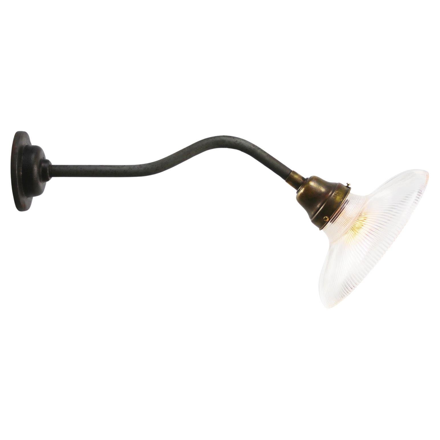 French Holophane Glass Vintage Industrial Brass Sconces Wall Light