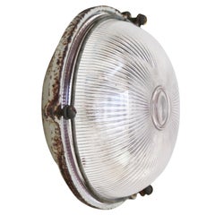 French Holophane Glass Vintage Industrial Scone Flush Mount by Mapalec, Amiens