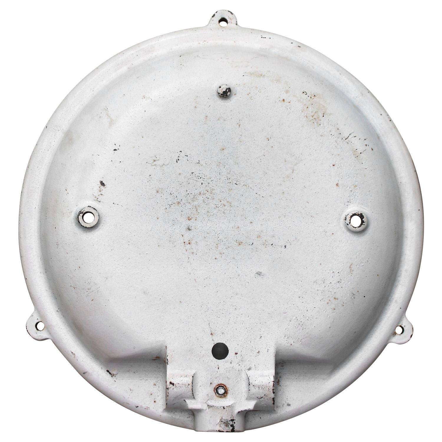 French Holophane Glass Vintage Industrial Sconce Flush Mounts by Mapalec, Amiens For Sale 3