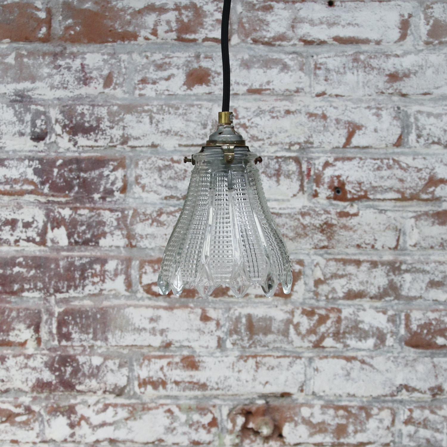 20th Century French Holophane Glass Vintage Pendant Light