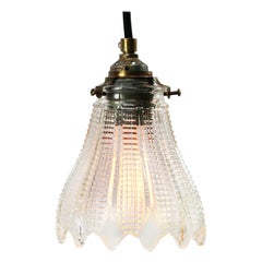 French Holophane Glass Vintage Pendant Light French Holophane Glass Vintage Pendant Light