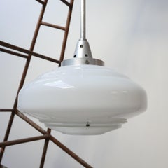 French Holophane Two-Tone Glass Opaline Midcentury Pendants '3'