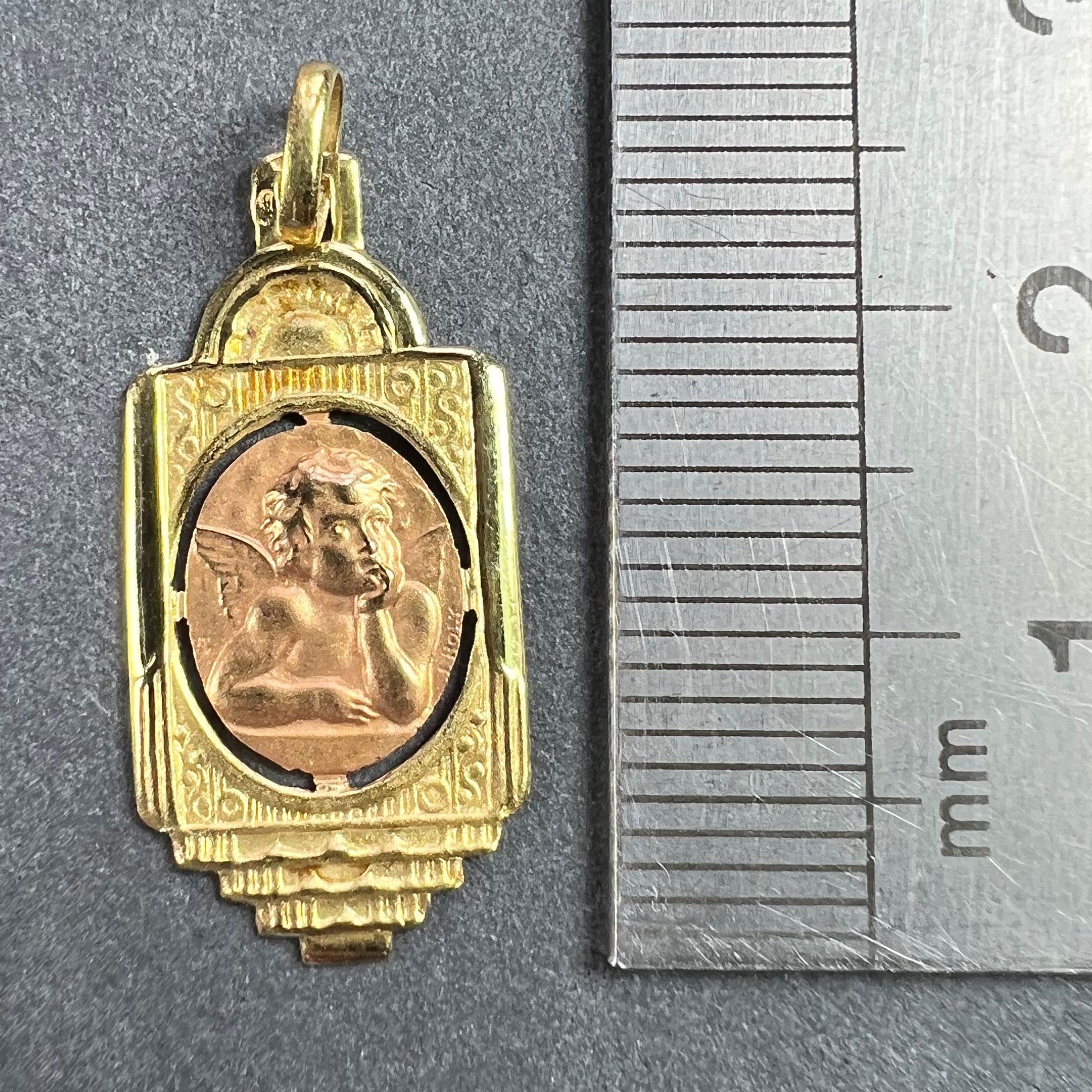 Pendentif en or rose jaune 18K avec chérubin de Raphael en vente 6
