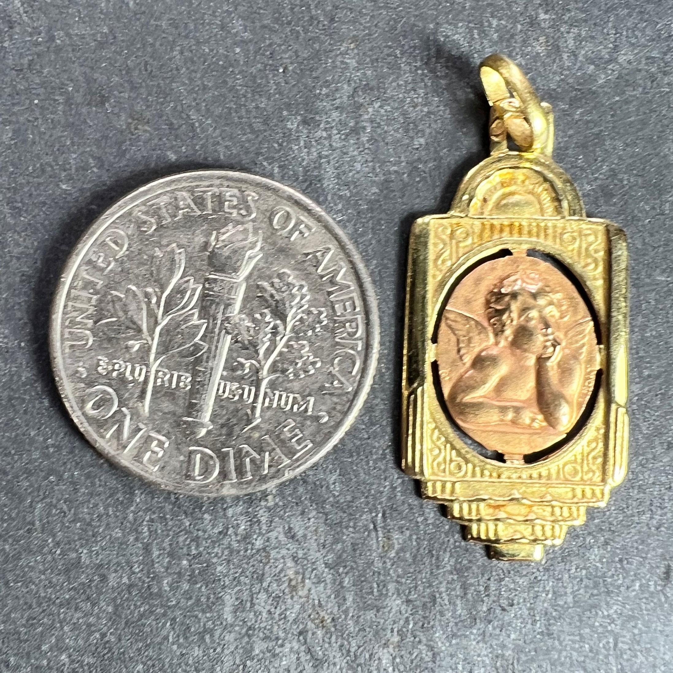 Pendentif en or rose jaune 18K avec chérubin de Raphael en vente 7
